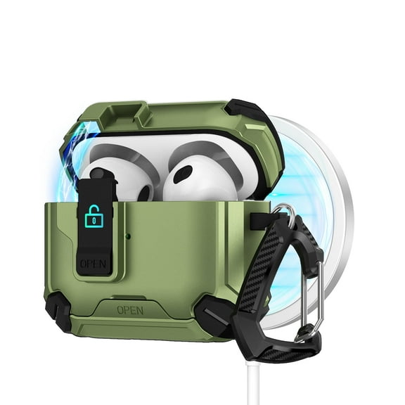 TECH CIRCLE for Apple AirPods 4 (4th Gen, 2024 Release) Magnetic Case with Keychain, Safety Lock Clip, Compatible with MagSafe, Lightweight Protective Hard Shell Headphone Cover, Darkgreen