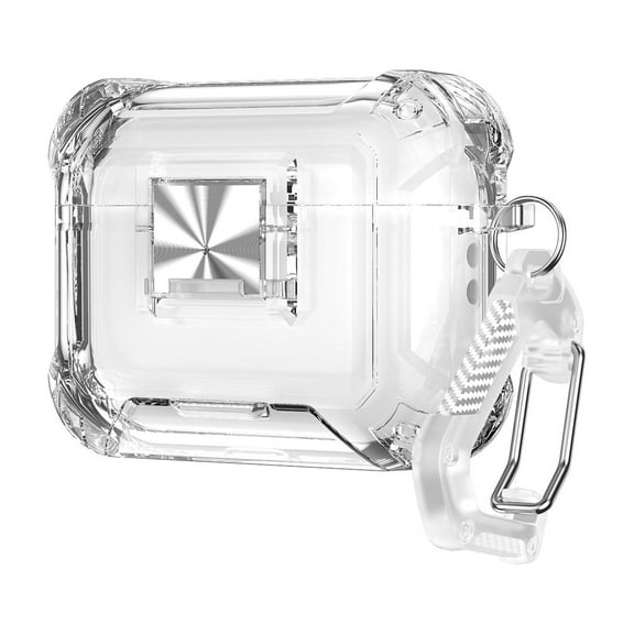 TECH CIRCLE for Apple AirPods Pro 3 (2025 Release) Clear Crystal Case with Keychain, Built-in Safety Lock/Phone Stand, Support Wired/Wireless Charging, Shockproof Anti-Scratch Rugged Case, White
