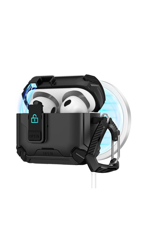 TECH CIRCLE for Apple AirPods Pro 3 (3rd Gen, 2025 Release) Magnetic Case with Keychain, Safety Lock Clip, Compatible with MagSafe Charging, Lightweight Protective Hard Shell Headphone Cover, Black