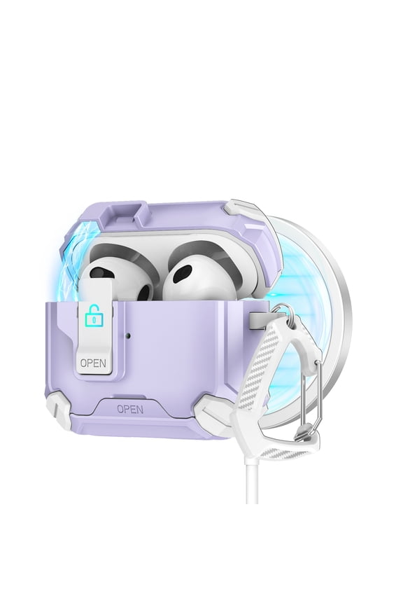 TECH CIRCLE for Apple AirPods Pro 3 (3rd Gen, 2025 Release) Magnetic Case with Keychain, Safety Lock Clip, Compatible with MagSafe, Lightweight Protective Hard Shell Headphone Cover, Purplewhite