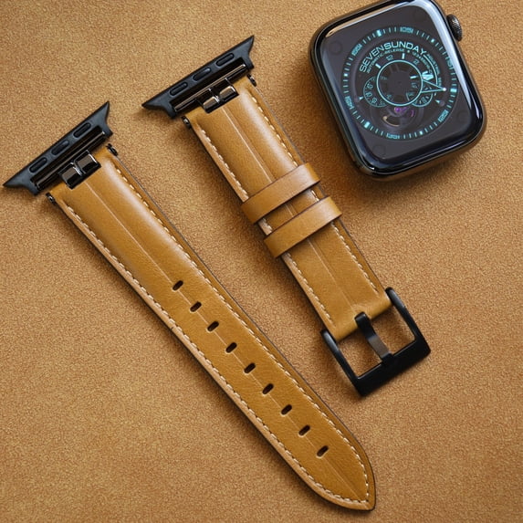 TECH CIRCLE for Apple Watch 38mm 40mm 41mm Leather Band Men Women, Vintage Genuine Wristband Replacement Strap for iWatch SE2 SE Series 9 8 7 6 5 4 3 2 1,Yellow