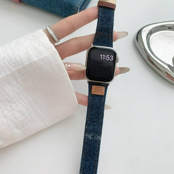 TECH CIRCLE for Apple Watch Band Denim Strap 38mm 40mm 41mm, Classic Canvas Fabric pu Leather iWatch Wristbands Fashion Men Women Strap for Apple Watch Series 9/SE/8/7/6/5/4/3/2/1,Darkblue