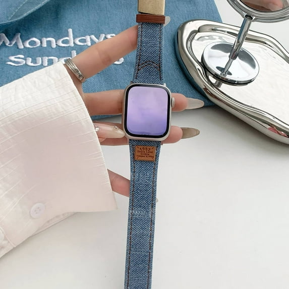 TECH CIRCLE for Apple Watch Band Denim Strap 42/44/45/49mm, Classic Canvas Fabric pu Leather iWatch Wristbands Fashion Men Women Strap for Apple Watch Ultra 1/2 Series 9/SE/8/7/6/5/4/3/2/1,Blue