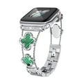 thumbnail image 1 of TECH CIRCLE for Apple Watch Clover Bands 38mm 40mm 41mm, Simple Stylish Sparkle Diamond Metal Dressy iWatch Bands Woman Cute Wrist Strap for Apple Watch Band Series 9 SE 8 7 6 5 4 3 2 1,Silver+Green, 1 of 7
