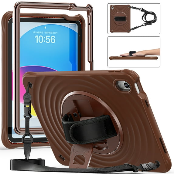 TECH CIRCLE for Apple iPad 10th Generation Case 10.9" 2022 Release, Heavy-Duty Shockproof Case Designed with Shoulder/Hand Strap & Sturdy Kickstand, Protective Hard Shell Carrying Cover, Brown
