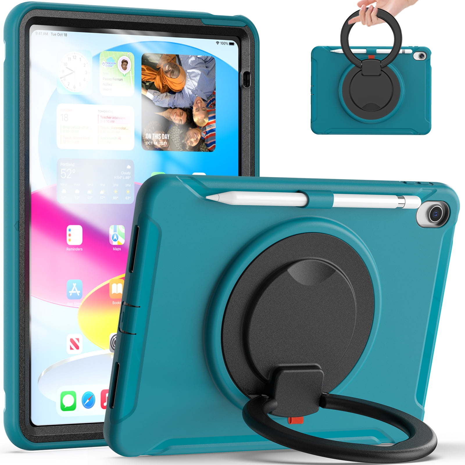 TECH CIRCLE for Apple iPad 10th Generation Case 10.9 inch 2022,360 Rotation Stand Heavy Duty Shockproof Rugged Soft Silicone Protective Case with Pencil Holder for Kids Girls Women,Blue