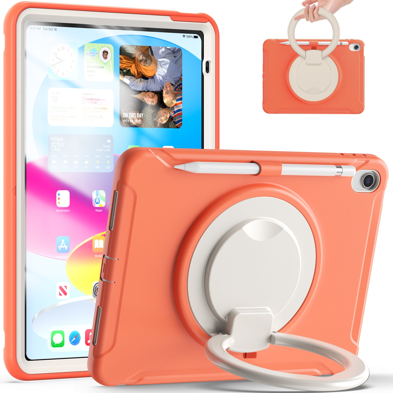 TECH CIRCLE for Apple iPad 10th Generation Case 10.9 inch 2022,360 Rotation Stand Heavy Duty Shockproof Rugged Soft Silicone Protective Case with Pencil Holder for Kids Girls Women,Light Blue