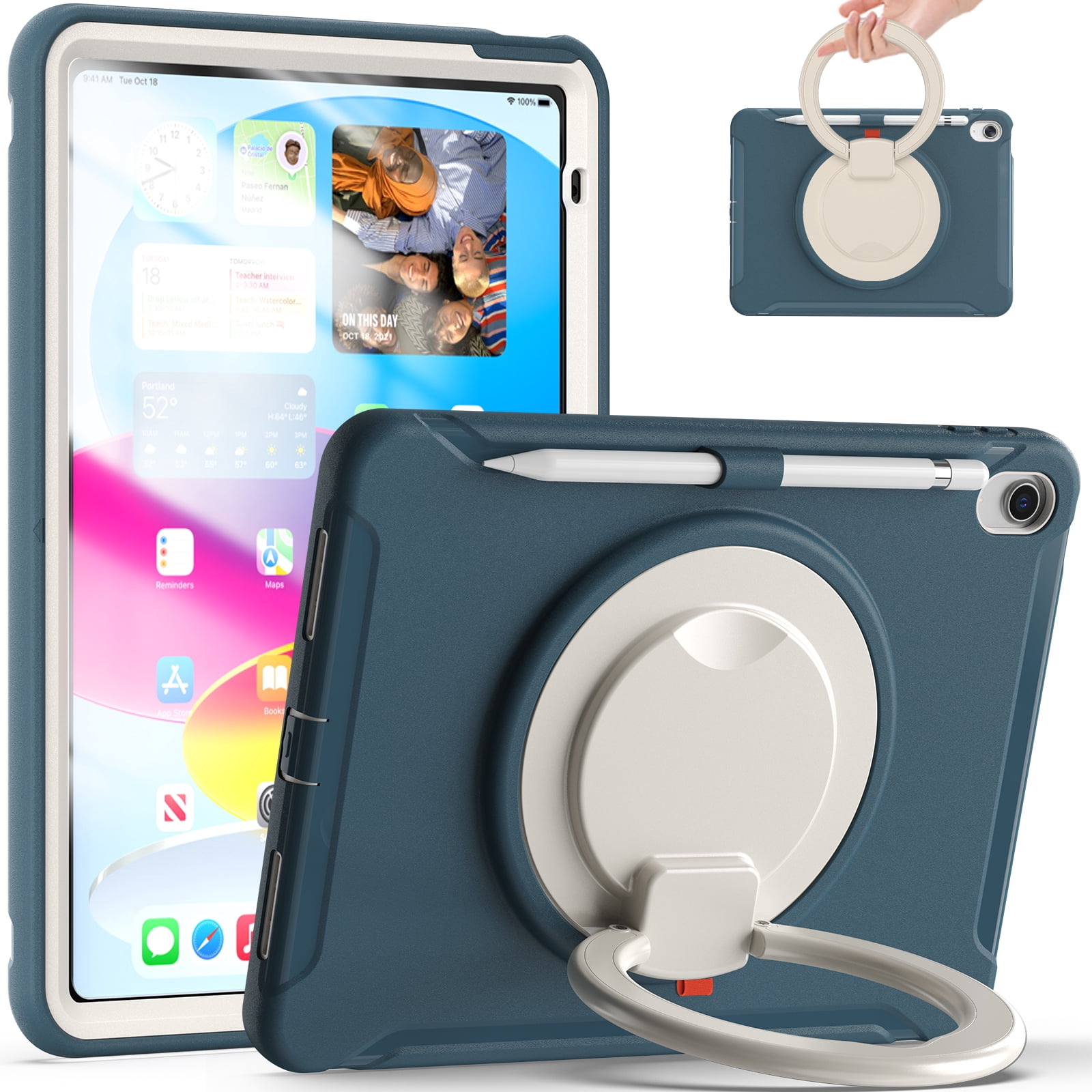 TECH CIRCLE for Apple iPad 10th Generation Case 10.9 inch 2022,360 Rotation Stand Heavy Duty Shockproof Rugged Soft Silicone Protective Case with Pencil Holder for Kids Girls Women,Cornflower Blue
