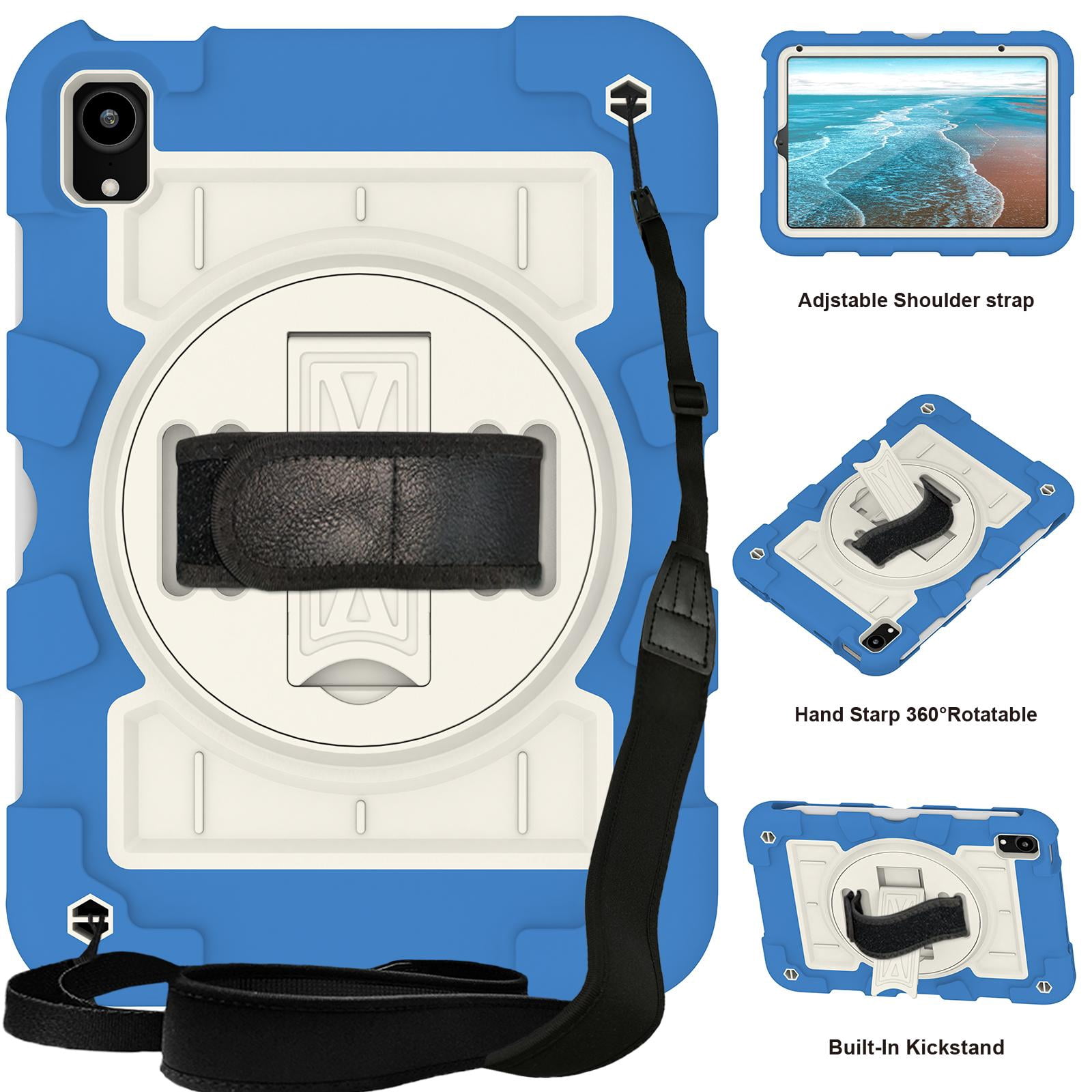 TECH CIRCLE for Apple iPad Mini (A17 Pro/A15) 7th/6th Generation Case 8.3-Inch (2024/2021 Release), Durable Shockproof Protective Back Cover Case with Kickstand /Hand Strap /Shoulder Strap, Blue