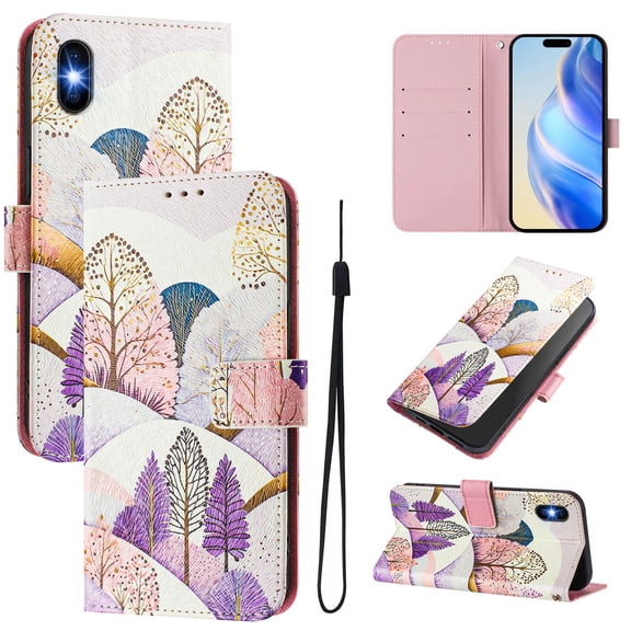 TECH CIRCLE for Apple iPhone 12 Mini Case 5.4-Inch (2020 Release), Cute Cartoon Flip Wallet Phone Case with Lanyard, Built-in Card Slots & Stand Function, Portable Lightweight Slim Folio Cover, Tree