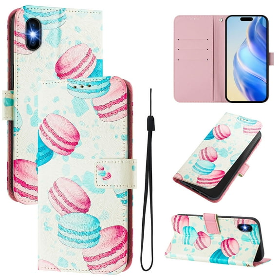 TECH CIRCLE for Apple iPhone 12 Mini Case 5.4-Inch (2020 Release), Cute Cartoon Flip Wallet Phone Case with Lanyard, Built-in Card Slots & Stand Function, Portable Lightweight Slim Folio Cover, Donuts