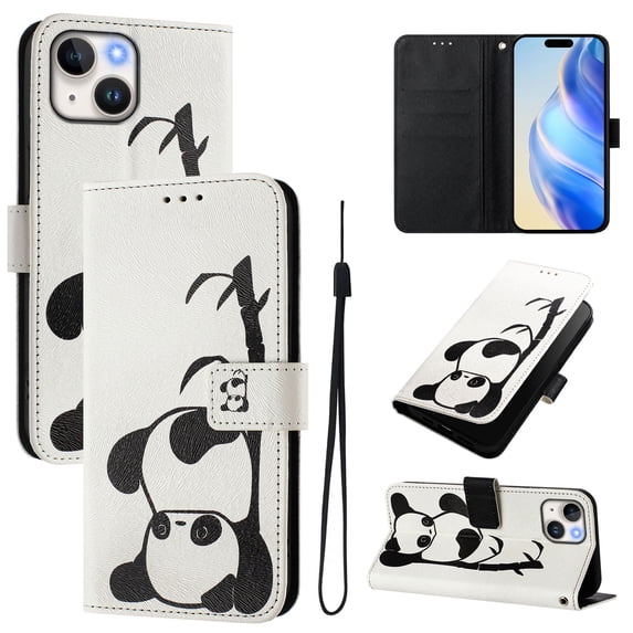 TECH CIRCLE for Apple iPhone 13 Case 6.1-Inch (2021 Release), Cute Cartoon Flip Wallet Phone Case with Lanyard, Built-in Card Slots & Stand Function, Portable Lightweight Slim Folio Cover, Panda