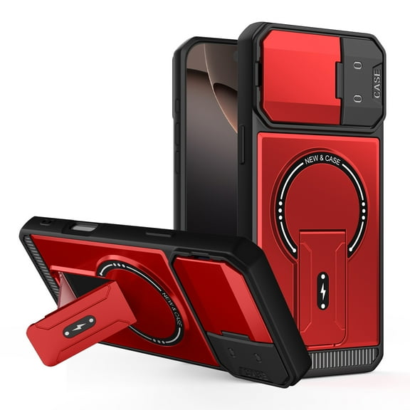 TECH CIRCLE For Apple iPhone 13 Pro Magnetic Mag Safe Case Camera Lens Cover with Kickstand, Rugged PC+TPU, Non-Slip, Anti-Scratch, Anti-Fingerprint, Shock-Absorbent, Wireless Charging,Red