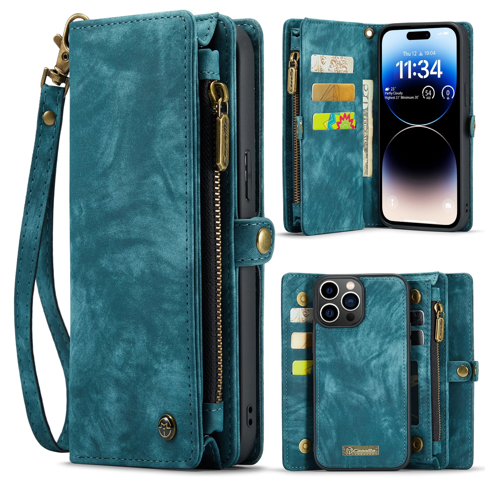 TECH CIRCLE Apple iPhone 13 Pro Max Case,iPhone 13 Pro Max Wallet Case with Card Holder Kickstand Zipper Pocket Lanyard Strap Wristlet PU Leather Flip Case Wallet for iPhone 13 Pro Max 6.7 inch,Green