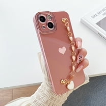 TECH CIRCLE for Apple iPhone 14 6.1 inch (2022) Case,with Love Heart Bracelet Chain,Shockproof Lightweight Stylish Plating Heart Pattern Slim Phone Case for Women Girls,Pink