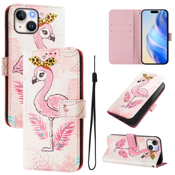 TECH CIRCLE for Apple iPhone 14 Case 6.1-Inch (2022 Release), Cute Cartoon Flip Wallet Phone Case with Lanyard, Built-in Card Slots & Stand Function, Portable Lightweight Slim Folio Cover, Bird