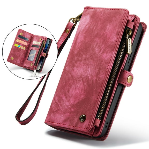 TECH CIRCLE Apple iPhone 14 Pro Max Case,iPhone 14 Pro Max Wallet Case with Card Holder Kickstand Zipper Pocket Lanyard Strap Wristlet PU Leather Flip Case Wallet for iPhone 14 Pro Max 6.7 inch,Red