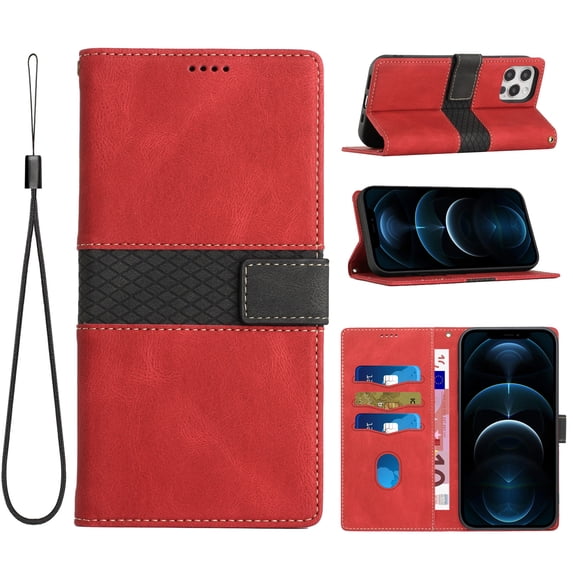 TECH CIRCLE for Apple iPhone 16 Case 6.1" 2024, Fold Flip Wallet Case with Stand Function, Built-in Card Slots & Cash Pocket, Lightweight Protective Slim Fit Portable Handy Cover with Lanyard, Red
