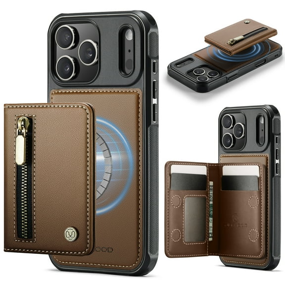 TECH CIRCLE For Apple iPhone 16 PU Leather Protective Case with Card Pocket, Magnetic Detachable Walle Back Covert, Cash Slot, Anti-Scratch, Shock-Absorbent, Qi Wireless Compatible,Brown