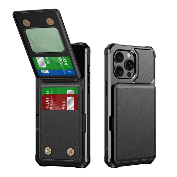 TECH CIRCLE for Apple iPhone 16 Plus Case 6.7" 2024, PC/PU Leather Phone Case with Magnetic Button Closure Credit Card Holder Slots, Wallet/Kickstand Function, Lightweight Protective Cover, Black