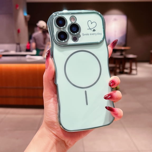 TECH CIRCLE For Apple iPhone 16 Plus Magnetic Case Shockproof Rugged Anti-Fingerprint Anti-Scratch Wireless Charging Lightweight Non-Slip Luxury TPU Plating Wave Frame Cover Qi,Green