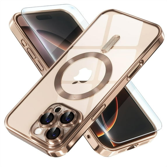 TECH CIRCLE for Apple iPhone 16 Pro Case, Full Camera Cover Protection Compatible with MagSafe Magnetic Metallic Glossy Slim Clear Luxury Soft Shockproof Case for iPhone 16 Pro 6.3",Titaniumgold