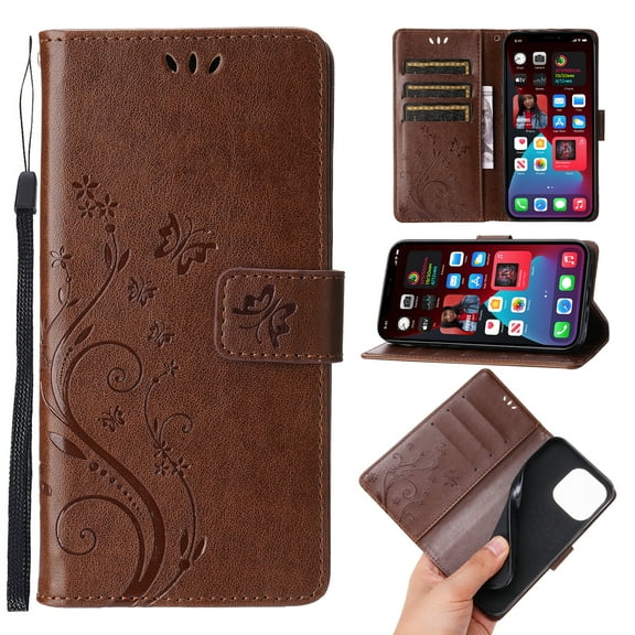 TECH CIRCLE for Apple iPhone 16 Pro Max Case 6.9" 2024 - PU Leather Flip Wallet Phone Case with Credit Card Holder Slots & Stand Function, Lightweight Slim Cute Butterfly Cover with Lanyard, Brown