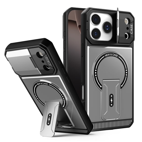TECH CIRCLE For Apple iPhone 17 Pro Magnetic Mag Safe Case Camera Lens Cover with Kickstand, Rugged PC+TPU, Non-Slip, Anti-Scratch, Anti-Fingerprint, Shock-Absorbent, Wireless Charging,Gray