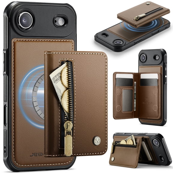 TECH CIRCLE For Apple iPhone Air PU Leather Protective Case with Card Pocket, Magnetic Detachable Walle Back Covert, Cash Slot, Anti-Scratch, Shock-Absorbent, Qi Wireless Compatible,Brown