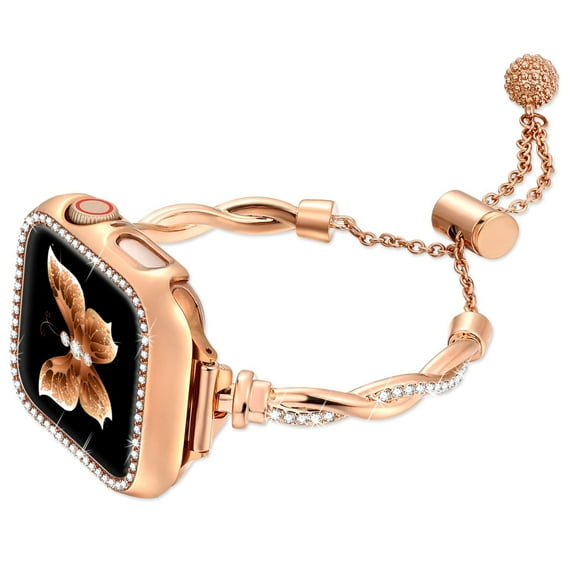 TECH CIRCLE Band for Apple Watch Bands 38/40/41mm for Women Apple Watch Band Series SE 9 8 7 6 5 4 3 2 1,Bling Diamond Bracelet Strap Metal Band Dressy Chain for Girl iWatch,Rosegold