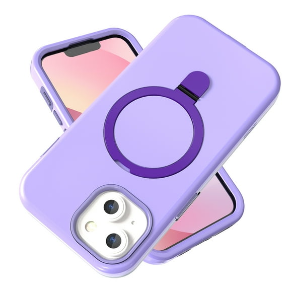 TECH CIRCLE Basic Case for iPhone 15 5G (2023) 6.1" - Hard Plastic Durable Soft Silicone Skin Case with Sturdy Foldable Kickstand, Shockproof Protective Lightweight Simple Rugged Shell Cover, Purple