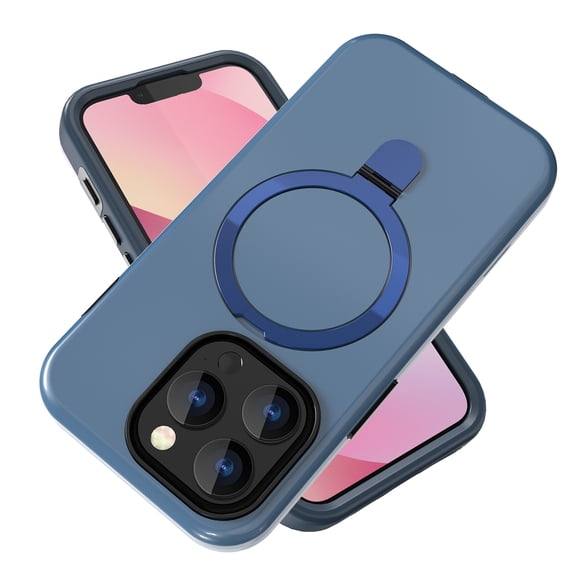 TECH CIRCLE Basic Case for iPhone 15 Pro 5G (2023) 6.1" - Hard Plastic Durable Soft Silicone Skin Case with Sturdy Foldable Kickstand, Shockproof Protective Lightweight Simple Rugged Shell Cover, Blue