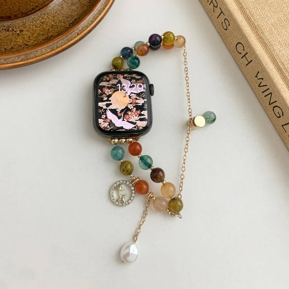 TECH CIRCLE Beaded Band for Apple Watch 38mm 40mm 41mm, Fashion Bling Handmade Agate Pearl Bracelet Strap Women Wristband Replacement for iWatch Series 9 8 7 6 SE 5 4 3 2 1,Colorful