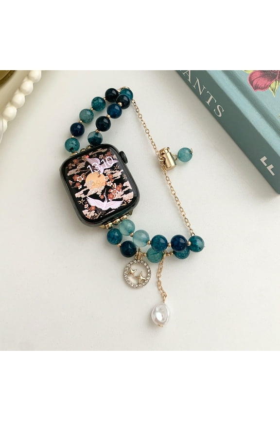 TECH CIRCLE Beaded Band for Apple Watch 38mm 40mm 41mm, Fashion Bling Handmade Agate Pearl Bracelet Strap Women Wristband Replacement for iWatch Series 9 8 7 6 SE 5 4 3 2 1,Blue