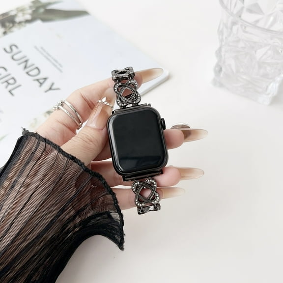 TECH CIRCLE Bling Bracelet for Apple Watch Band 38mm 40mm 41mm iWatch SE Series 9 8 7 6 5 4 3 2 1 Ultra 1/2, Slim Cute Metal Jewelry Bands for Women, Fancy Bling Luxury Diamond Dressy Strap,Black