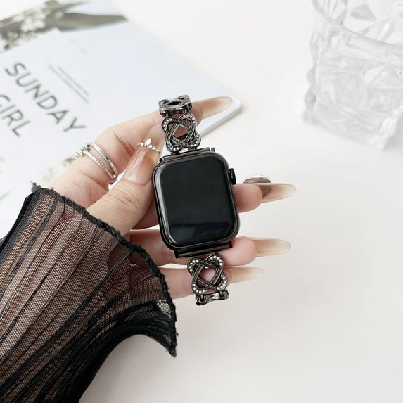 TECH CIRCLE Bling Bracelet for Apple Watch Band 38mm 40mm 41mm iWatch SE Series 9 8 7 6 5 4 3 2 1 Ultra 1/2, Slim Cute Metal Jewelry Bands for Women, Fancy Bling Luxury Diamond Dressy Strap,Black