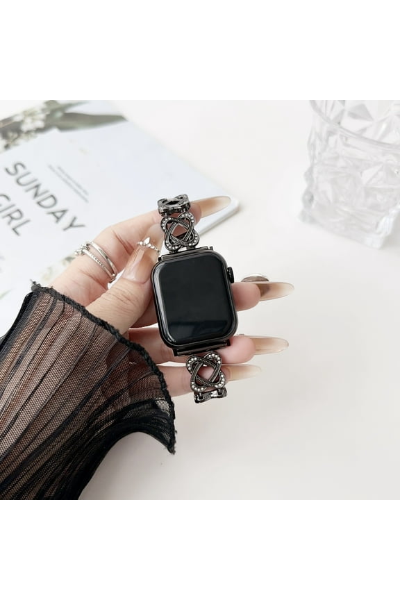 TECH CIRCLE Bling Bracelet for Apple Watch Band 38mm 40mm 41mm iWatch SE Series 9 8 7 6 5 4 3 2 1 Ultra 1/2, Slim Cute Metal Jewelry Bands for Women, Fancy Bling Luxury Diamond Dressy Strap,Black