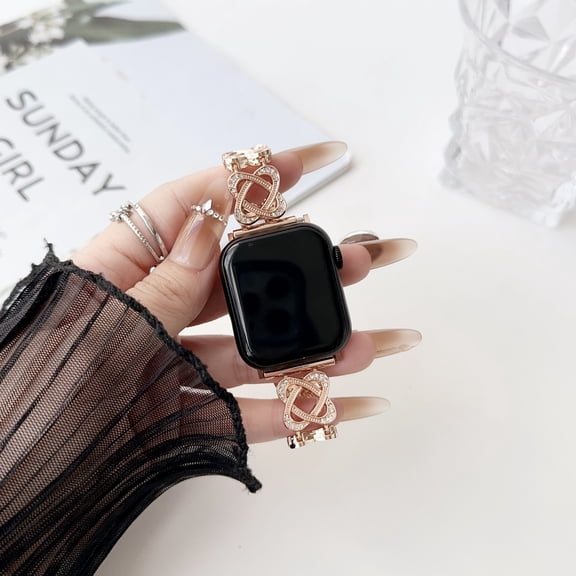 TECH CIRCLE Bling Bracelet for Apple Watch Band 42mm 44mm 45mm 49mm iWatch SE Series 9 8 7 6 5 4 3 2 1 Ultra 1/2, Cute Metal Jewelry Bands for Women, Fancy Bling Luxury Diamond Dressy Strap,Rosegold