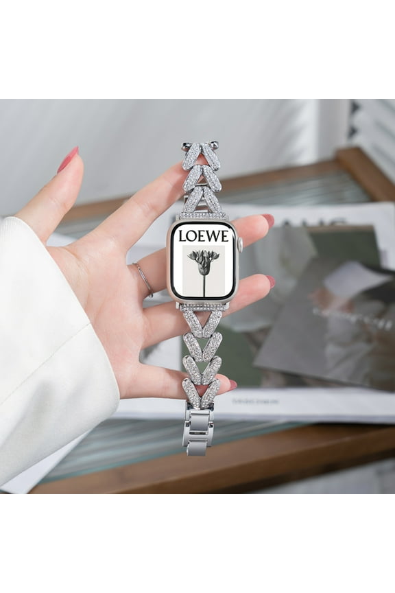 TECH CIRCLE Bling Bracelet for Apple Watch Band 42mm 44mm 45mm 49mm iWatch SE Series 9 8 7 6 5 4 3 2 1 Ultra 1/2, Slim Cute Metal Jewelry Bands for Women Fancy Bling Luxury Diamond Dressy Strap,Silver