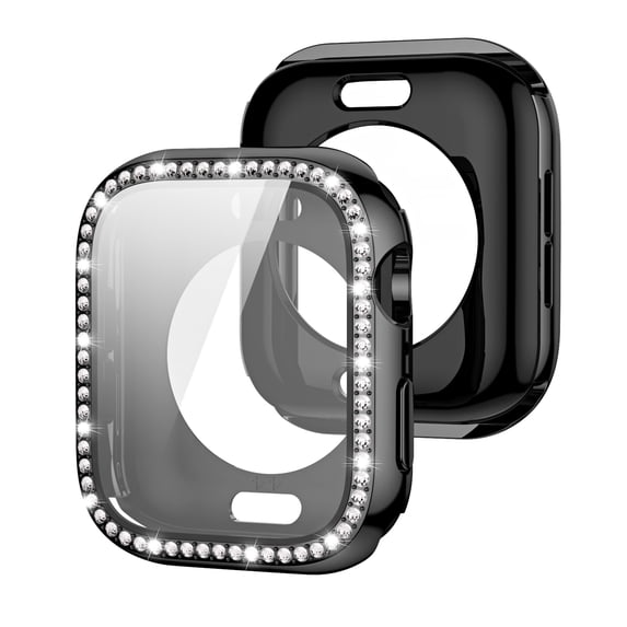 TECH CIRCLE Bling Case with Screen Protector for Apple Watch Series 10 46mm, Crystal Diamond All Round Full Protective Hard PC Cover Bumper for iWatch Accessories,Black