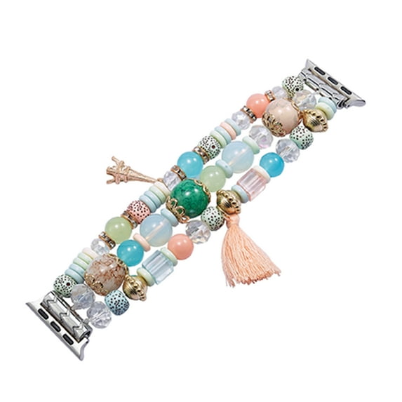 TECH CIRCLE Boho Bracelets for Apple Watch Series 8/7/SE/6/5/4/3/2/1/SE Women Fashion Cute Handmade Crystal Beads Stretchy Watch Strap for iWatch Bands 38mm 40mm 41mm,Pink