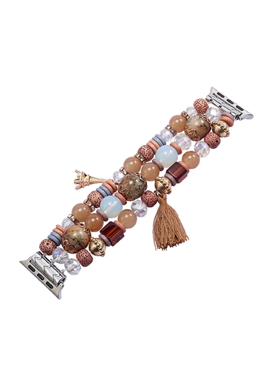 TECH CIRCLE Boho Bracelets for Apple Watch Series 8/7/SE/6/5/4/3/2/1/SE Women Fashion Cute Handmade Crystal Beads Stretchy Watch Strap for iWatch Bands 38mm 40mm 41mm,Brown