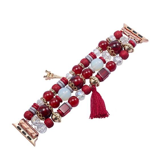 TECH CIRCLE Boho Bracelets for Apple Watch Series Ultra/Ultra 2/9/8/7/6/5/4/3/2/1/SE Women Fashion Cute Handmade Crystal Beads Stretchy Watch Strap for iWatch Bands 42mm 44mm 45mm 49mm,Red