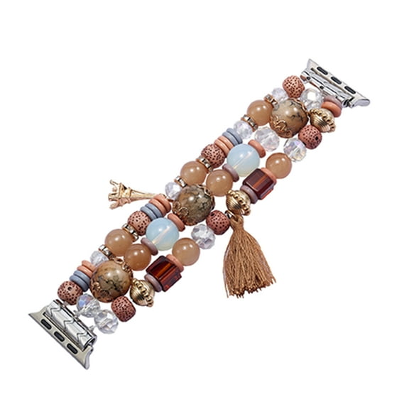 TECH CIRCLE Boho Bracelets for Apple Watch Series Ultra/Ultra 2/9/8/7/6/5/4/3/2/1/SE Women Fashion Cute Handmade Crystal Beads Stretchy Watch Strap for iWatch Bands 42mm 44mm 45mm 49mm,Brown
