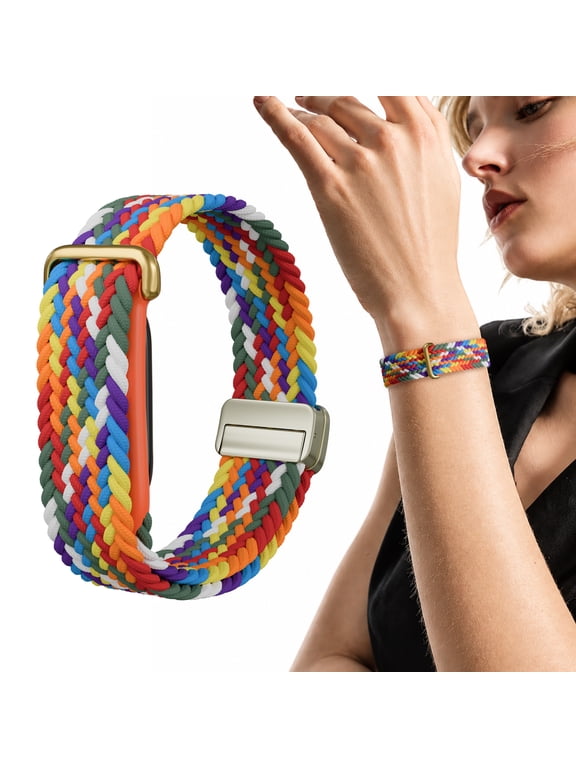 TECH CIRCLE Braided Sport Watch Band Replacement for Google Fitbit Air, 240mm Length, 18mm Width, Magnetic Clasp, Adjustable Breathable Comfortable Wristband, Rainbow
