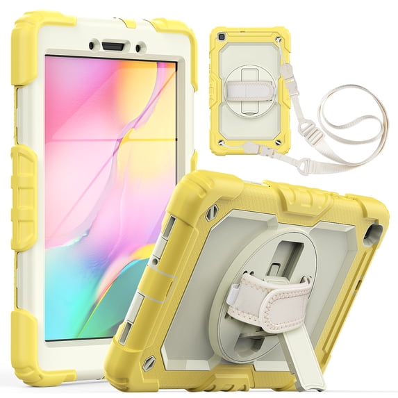 TECH CIRCLE Bumper Case for Samsung Galaxy Tab A7 (SM-T500) Tablet 10.4" 2020 Version, Shockproof Protective Cute Kids Case with Screen Protector & Hand Strap & Kickstand & Shoulder Strap, Yellow