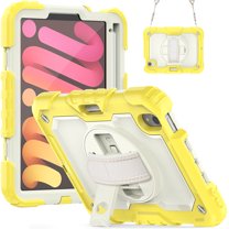 TECH CIRCLE Bumper Case for iPad Mini 6th Generation, iPad Mini 6 Case 8.3" 2021, Shockproof Cute Kids Case with Screen Protector & Pencil Holder & Hand Strap & Kickstand & Shoulder Strap, Yellow