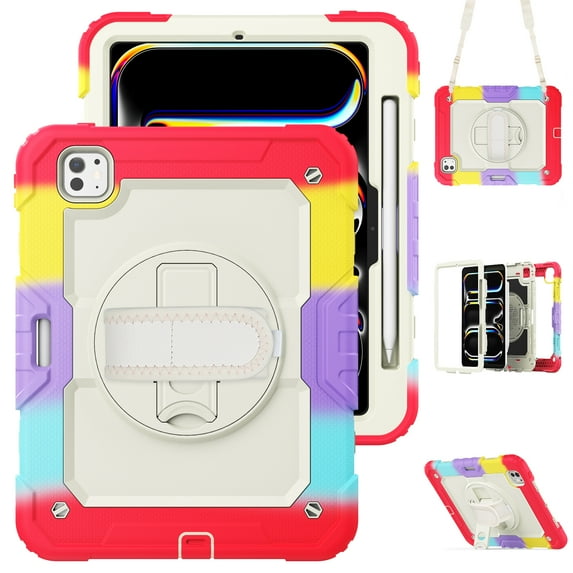 TECH CIRCLE Bumper Case for iPad Pro 11 (2022/2021/2020/2018), iPad Air 5th/4th Generation Case 10.9", Shockproof Protective Case with Screen Protector & Pencil Holder & Hand Strap & Kickstand, Red