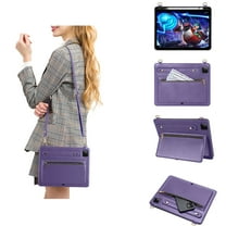 TECH CIRCLE Business Case for Apple 12.9-Inch iPad Pro (6th/5th/4th/3rd Generation) - Classic Leather Case with [Zipper Pocket /Handstrap /Shoulder Strap /Stand] Multifunctional Tablet Cover, Purple