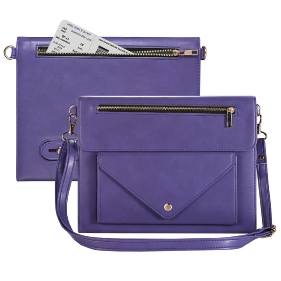 TECH CIRCLE Business Case for Case for iPad 10.2 inch 9th/8th/7th Gen 2021/2020/2019, Premium PU Leather Folio Stand Cover Pencil Holder Zipper Pocket Bag Shoulder Hand Strap Protective Case,Purple